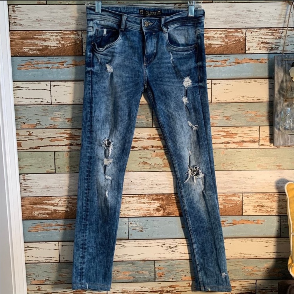 ZARA TRF Acid Wash Distressed Jeans